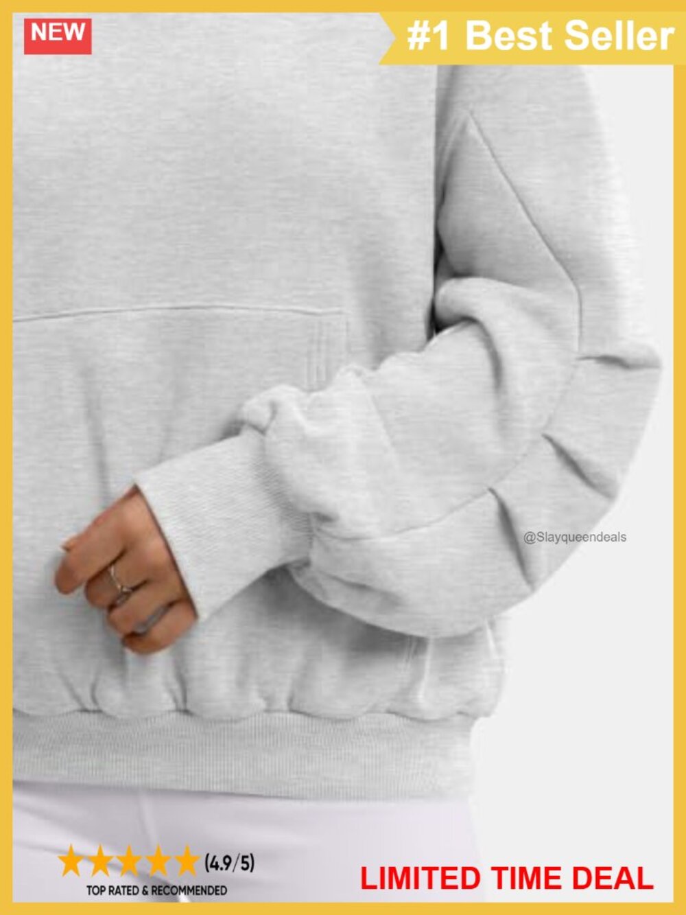 Oversized Fleece-Lined Hoodie Ruched Sleeve Kangaroo Pocket Pullover - Picture 2 of 6